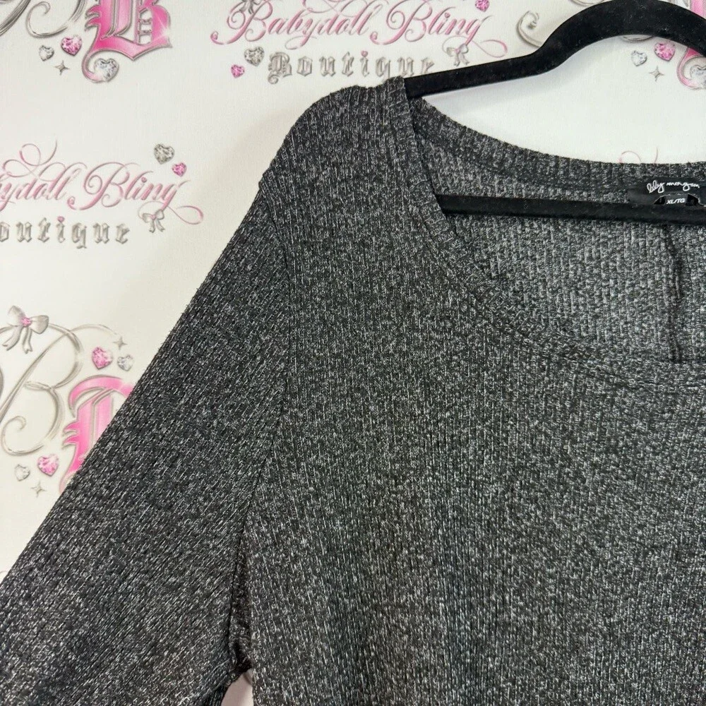 Lily Morgan shirt knit style heathered Black Long Sleeve Knit Top flowy